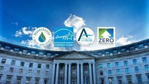 A picture of the U.S. EPA Building with the four energy efficiency program logos