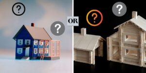 Toy houses representing house addition vs ADU