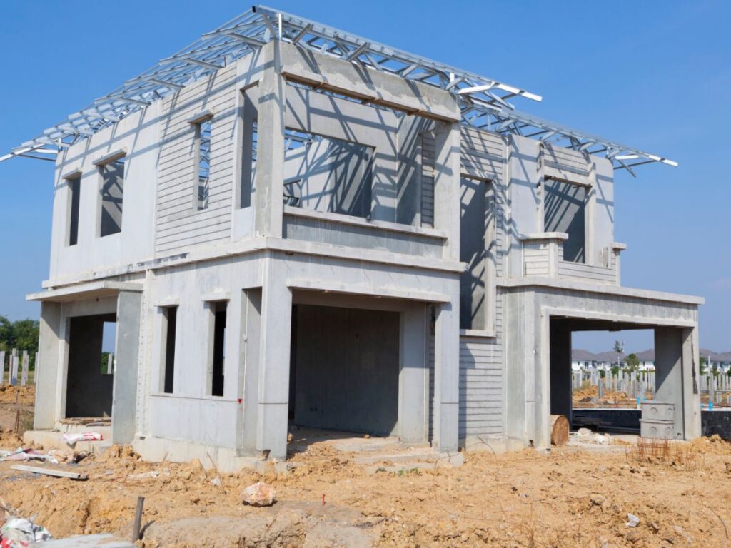 A home being constructed from aircrete blocks