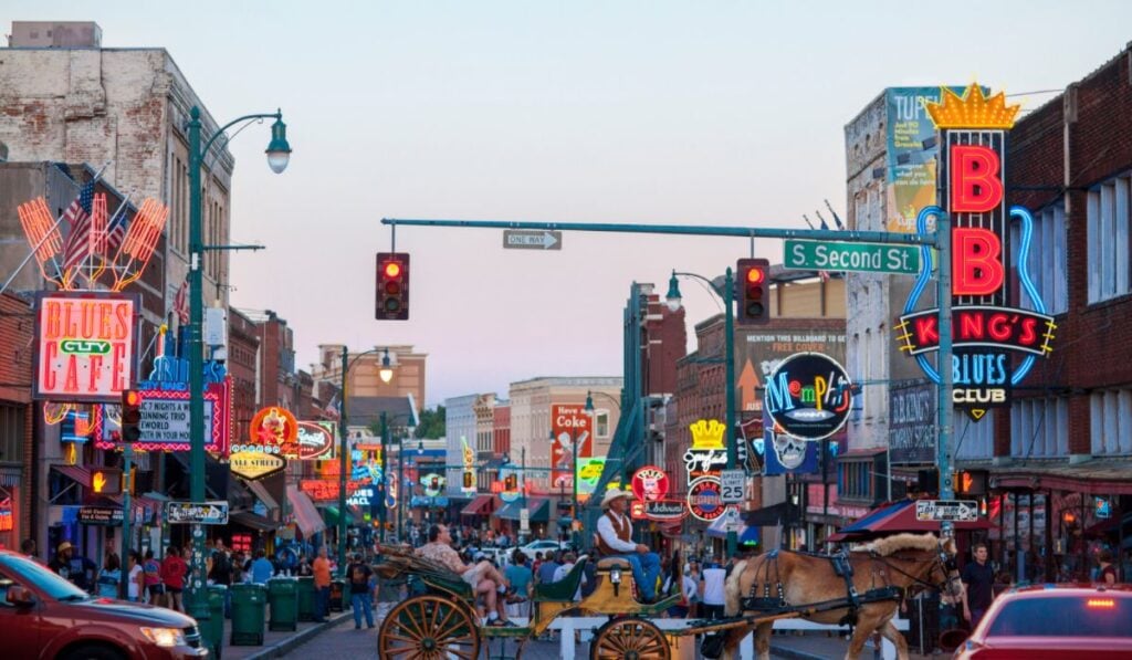 An action-packed Beale Street in Memphis, Tennessee