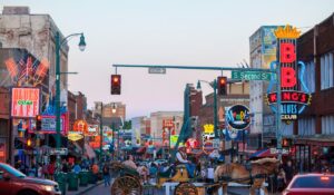 An action-packed Beale Street in Memphis, Tennessee