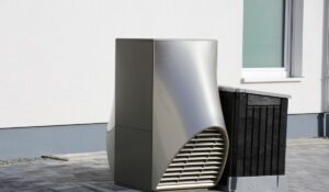 An air source heat pump outside a home