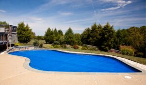 A solar cover in use as a pool heater
