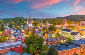 Overlooking Montpellier, Vermont at sunset in the Fall