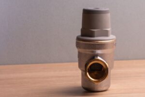 Up close view of a pressure relief valve (PRV) on a countertop