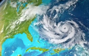 a satellite map of a hurricane off the coast of Florida in the Atlantic ocean