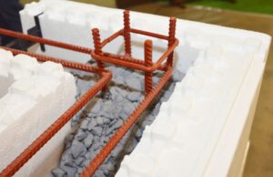 Closeup on the internal composition of an ICF block before the concrete is poured