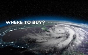 an aerial view of the united states with a huge hurricane traveling over it with the words Where to Buy written on the left side