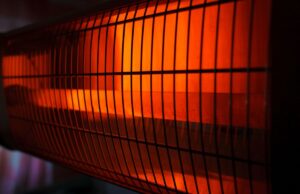 Closeup on the heating coil mechanism of an infrared heater
