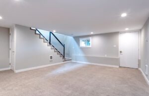 An empty remodeled basement of a home