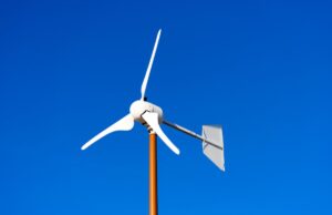 Closeup on the motor of a horizontal small wind turbine