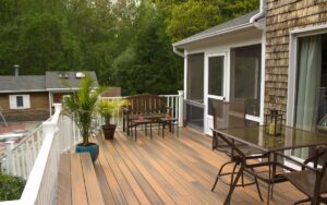 An eco-friendly deck in the backyard of a home