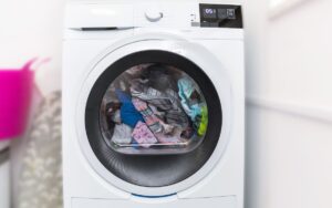 Head-on view of a loaded heat pump dryer
