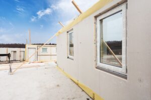 A SIP wall being erected on-site