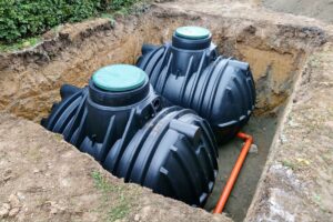 Two underground home Greywater System storage tanks side-by-side