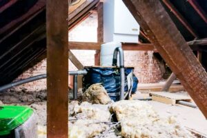 An attic in a home prepared for insulation to be blown in