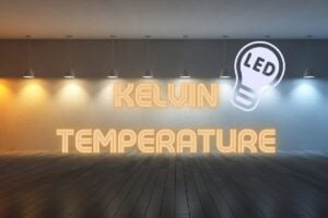 lamps linked up with all different kelvin temperature colors and the words Kelvin Temperature in the foreground
