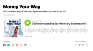 A screenshot of Jessica Gil's podcast Money Your Way showing the episode playback with Erin Shine
