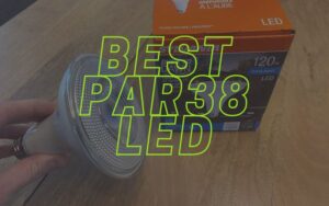 me holding a par38 led floodlight bulb with the words best par38 as the title over the picture