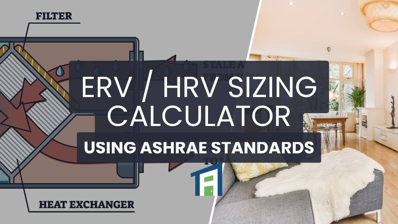 an HRV diagram showing airflow with the words ERV and HRV Sizing Calculator as the title front and center